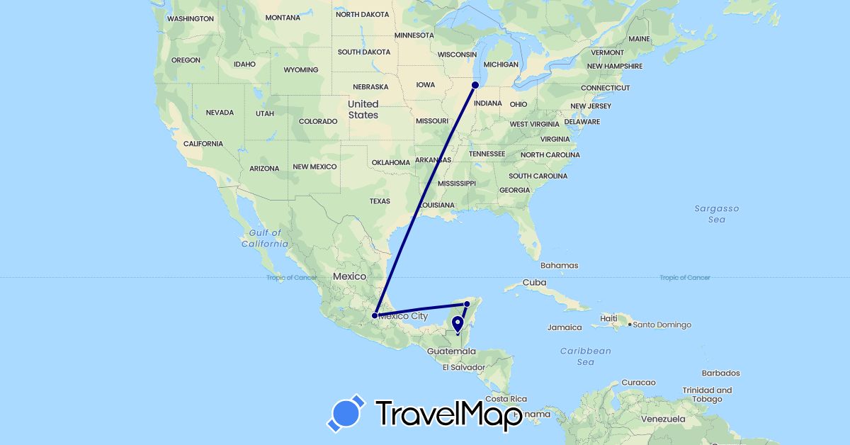 TravelMap itinerary: driving in Guatemala, Mexico, United States (North America)